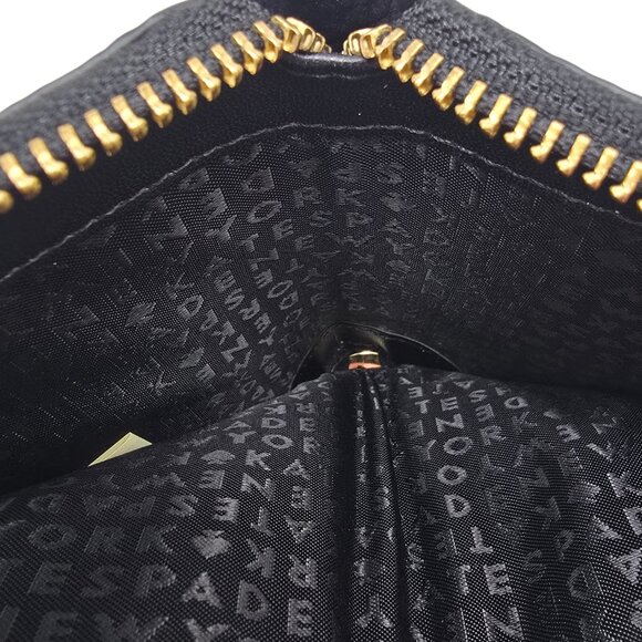 Kate Spade Laurel Way Darci Floral Appliqué Zip Wallet Black Pebbled Leather - Picture 8 of 16